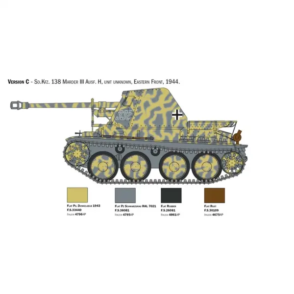 Italeri 1/35 Marder III Ausf. H Sd.Kfz.138 machetă de tanc imaginea 4