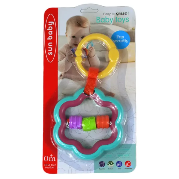 Jucărie de agățat colorată pentru bebeluși, cu zornăitor și inel de ros imaginea 5