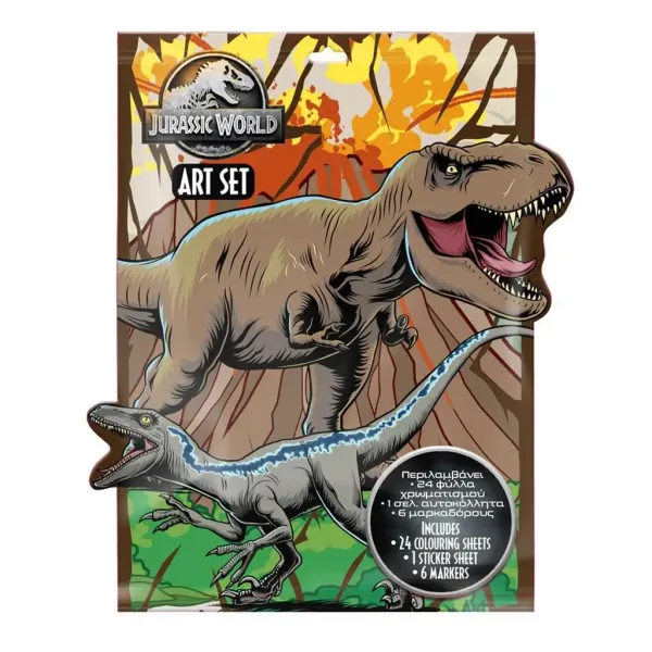 Jurassic World: Set de colorat cu autocolante și 6 carioci imaginea 1