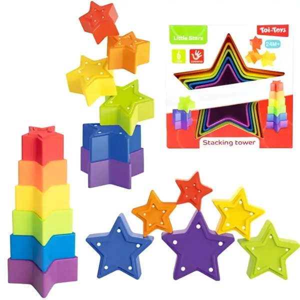 Little Stars: Jucărie pentru bebeluși de construit turnuri în formă de stea colorată imaginea 1