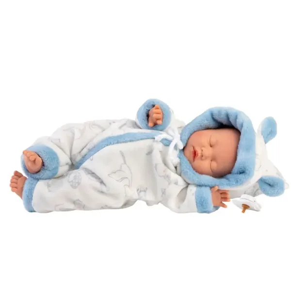 Llorens: Băiat bebeluș cu model de barză în pijama moale, 31cm imaginea 3