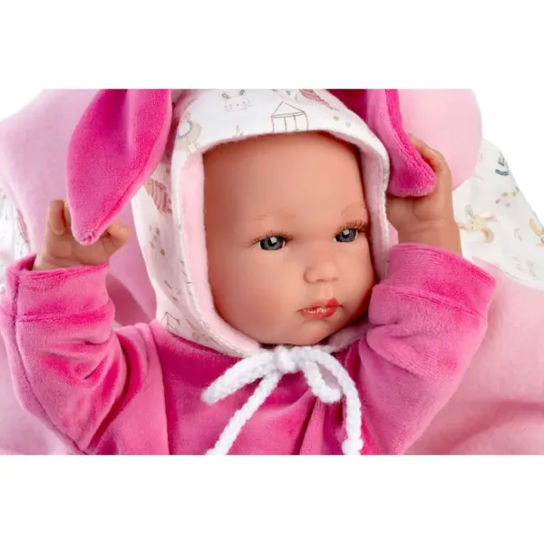 Llorens: Păpușă nou-născută Bimba cu port-bebe roz cu iepuraș, 35 cm imaginea 2
