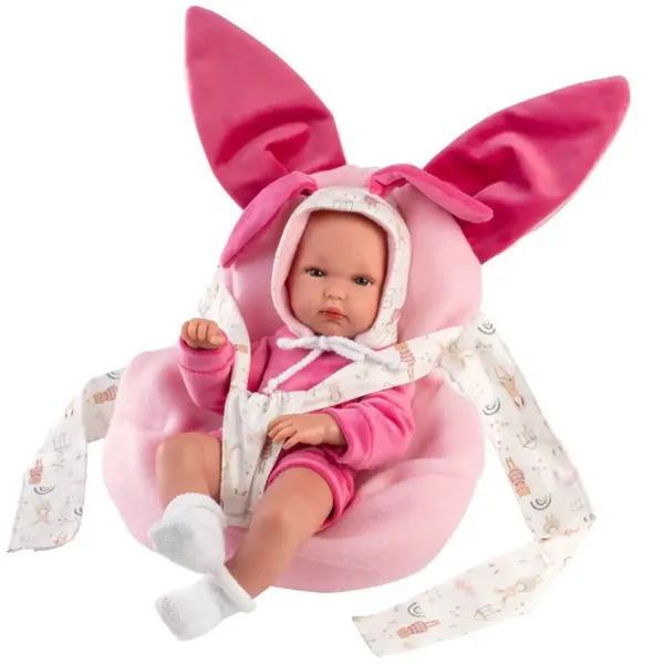 Llorens: Păpușă nou-născută Bimba cu port-bebe roz cu iepuraș, 35 cm imaginea 3