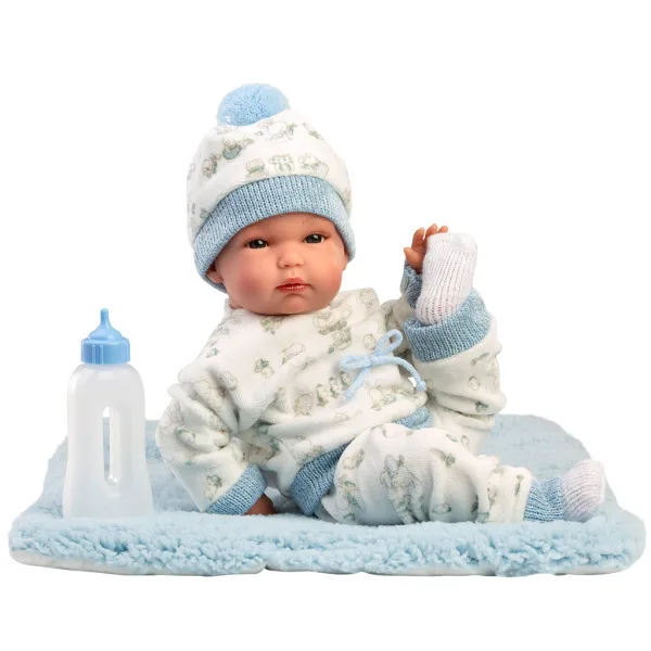 Llorens: Bimbo, păpușă nou-născută de 35 cm, cu biberon și pătură imaginea 2