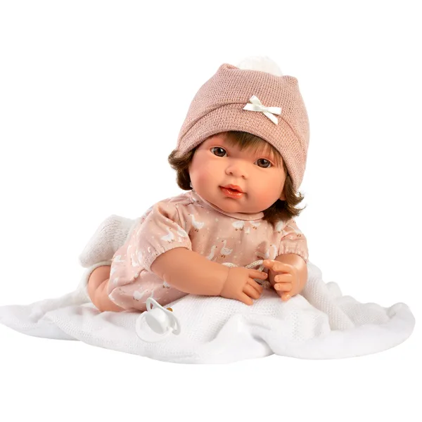 Llorens: Carla, păpușă plângătoare de 42 cm, cu suzetă și păturică albă. imaginea 2