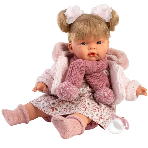 Llorens: Joelle, păpușă de 38 cm care plânge, cu eșarfă cu ciucuri imaginea 3