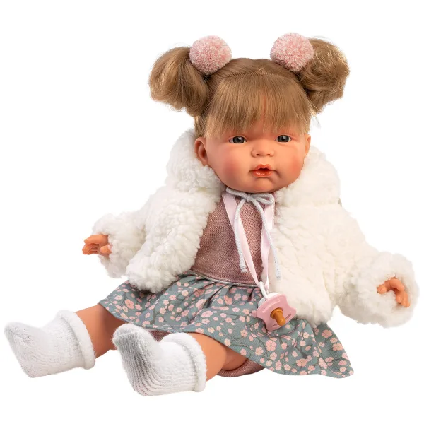 Llorens: Joelle, păpușă plângătoare de 38 cm cu suzetă, în palton alb imaginea 3