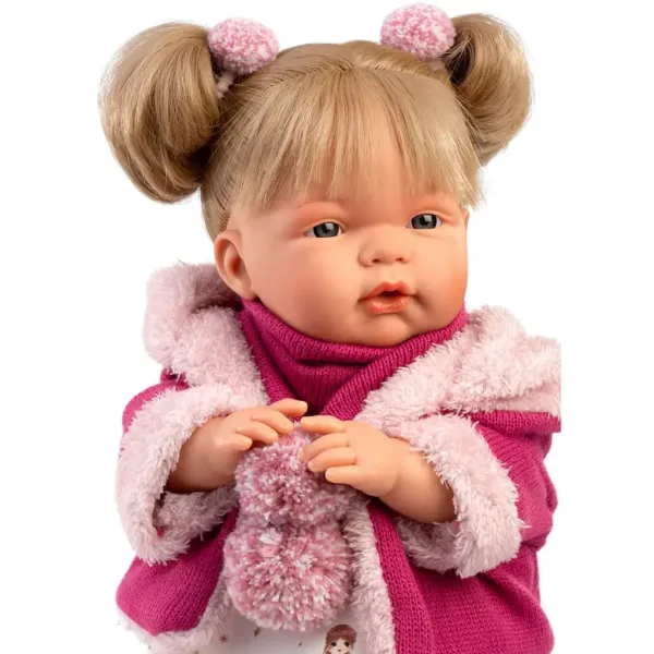 Llorens: Joelle, păpușă plângătoare de 38 cm cu suzetă și haină roz imaginea 3