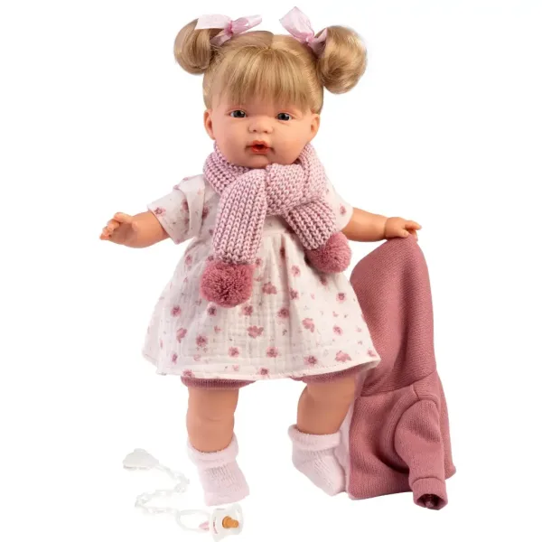 Llorens: Păpușă Joelle de 38 cm cu sunet, în haină tricotată și cu eșarfă. imaginea 2