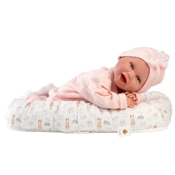 Llorens: Păpușa Mimi de 42 cm cu zâmbet, suzetă și cuib pentru bebeluși imaginea 2