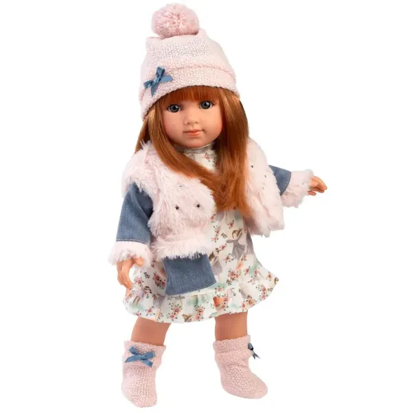 Llorens: Păpușă Nicole cu păr roșu de 35 cm, cu vestă roz imaginea 2