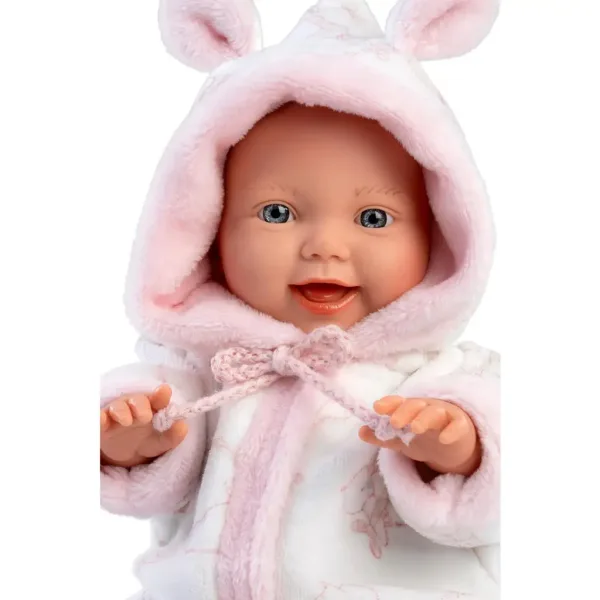 Llorens: Păpușă bebeluș fetiță în pijama moale cu model de barză 31cm imaginea 4
