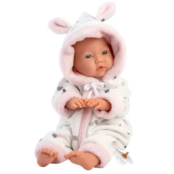 Llorens: Păpușă bebeluș fetiță în pijama moale cu urechi de iepuraș 31cm imaginea 4