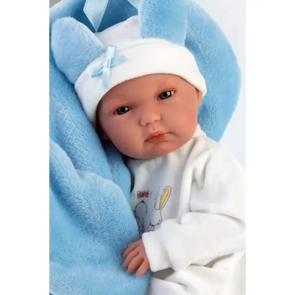 Llorens: Păpușă Bimba de 35 cm cu sac de dormit albastru cu iepurași imaginea 3