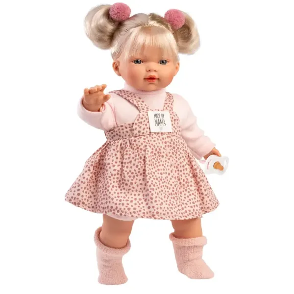 Llorens: Păpușă plângătoare Roberta de 33 cm cu suzetă în rochie cu buline imaginea 3