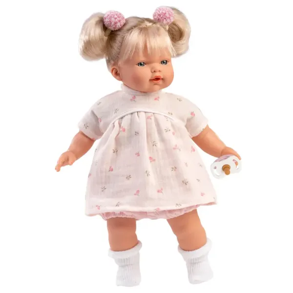 Llorens: Păpușă plângătoare Roberta de 33 cm cu suzetă în rochie cu flori imaginea 3
