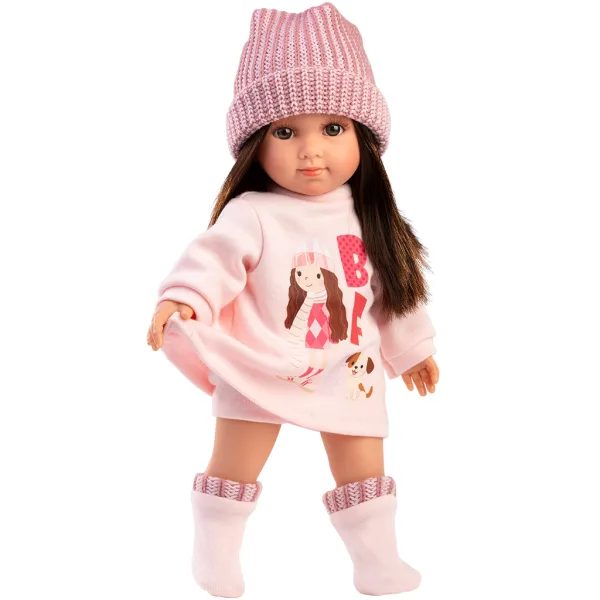 Llorens: Sara, păpușă de 35 cm cu căciuliță tricotată roz imaginea 2