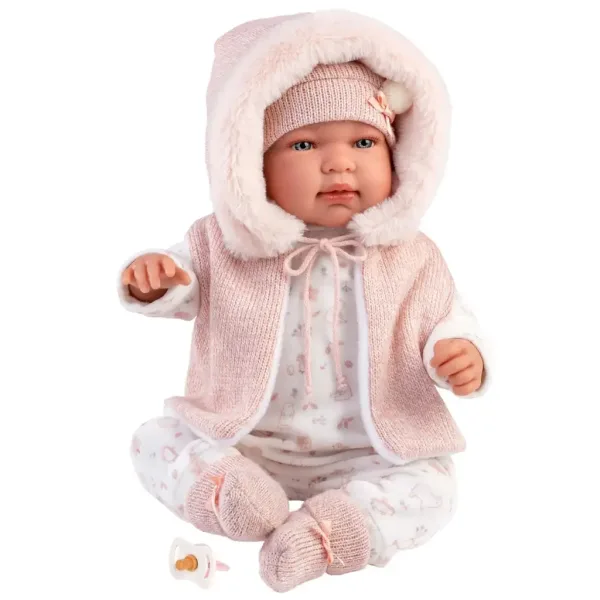 Llorens: Tina, bebeluș nou-născut de 44 cm, cu vestă roz cu glugă imaginea 4