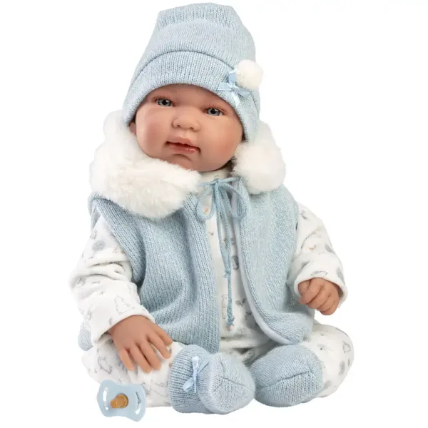 Llorens: Tino, bebeluș nou-născut de 44 cm cu suzetă și vestă cu glugă. imaginea 3