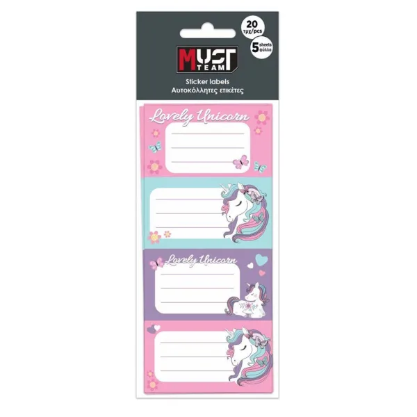 Luna: Etichete pentru caiete cu model Must Team Unicorni, set de 20 bucăți imaginea 1