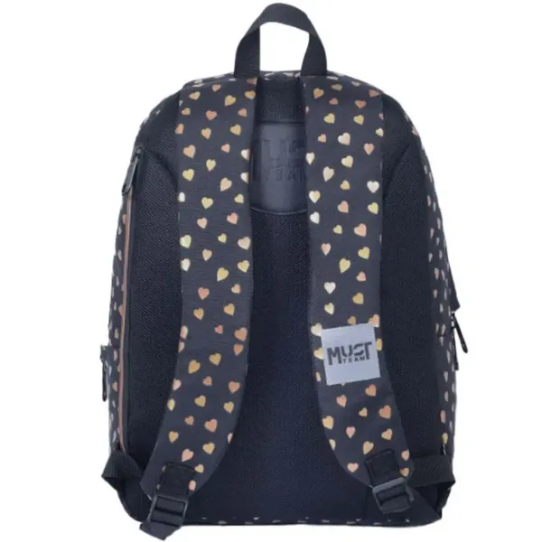 Luna: Rucsac negru-auriu cu inimioare, 1 compartiment, 32x17x42cm imaginea 2