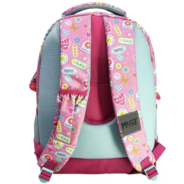 Luna: Rucsac școlar cu 3 compartimente, colțuri rotunjite, model Must Team good vibes cu emoji zâmbăreț, 32x18x43cm imaginea 2