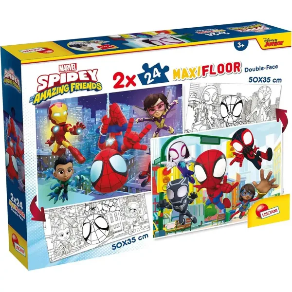 Marvel Spidey 2 în 1 maxi puzzle 2x24 piese și carte de colorat 50x35cm - Lisciani imaginea 1