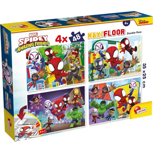 Marvel Spidey 2 în 1 maxi puzzle 4x48 piese și carte de colorat 35x25cm - Lisciani imaginea 1