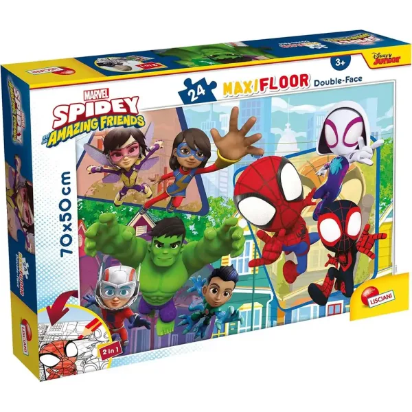 Marvel Spidey 2 în 1 maxi puzzle de 24 de piese și carte de colorat 70x50cm - Lisciani imaginea 1
