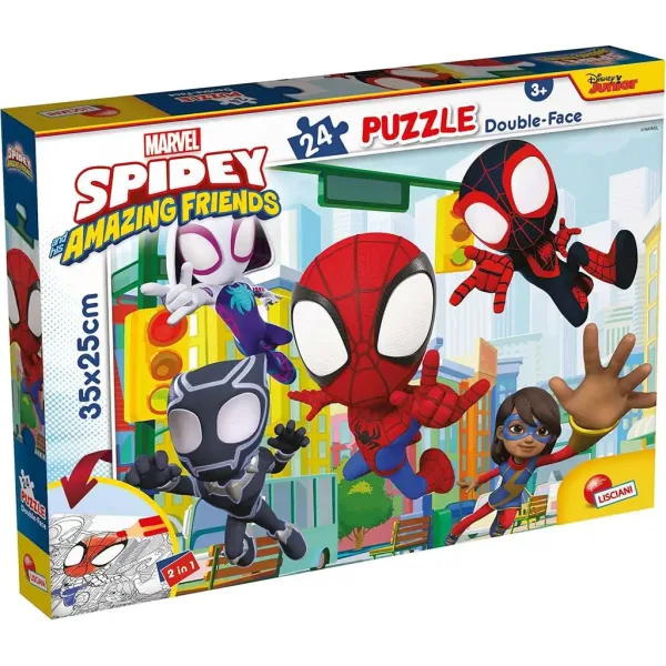 Marvel Spidey 2 în 1 puzzle cu 24 de piese și carte de colorat 35x25cm - Lisciani imaginea 1
