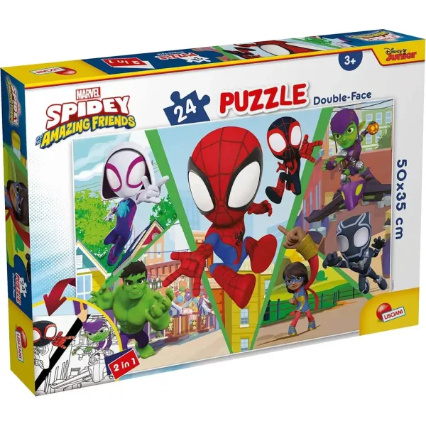 Marvel Spidey luptă 2 în 1 puzzle de 24 piese și carte de colorat 50x35cm - Lisciani imaginea 1