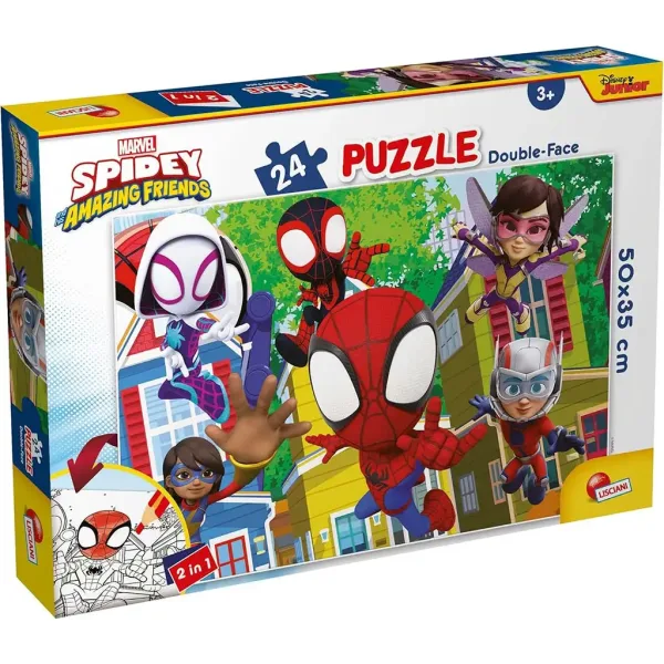 Marvel Spidey și echipa sa 2 în 1 puzzle de 24 piese și carte de colorat 50x35cm - Lisciani imaginea 1