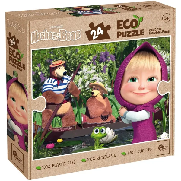 Mașa și ursul pe lac 2 în 1 puzzle Eco maxi de 24 piese și carte de colorat 70x50cm - Lisciani imaginea 1