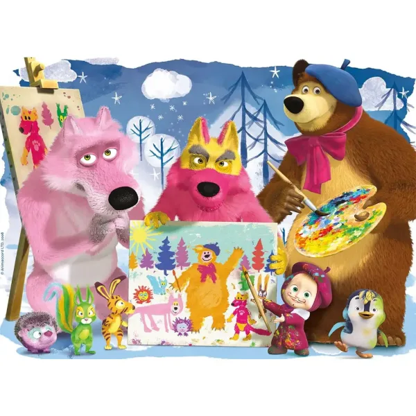 Masha și ursul pictând cu prietenii, puzzle maxi de podea cu 60 de piese, 70x50cm - Lisciani imaginea 2