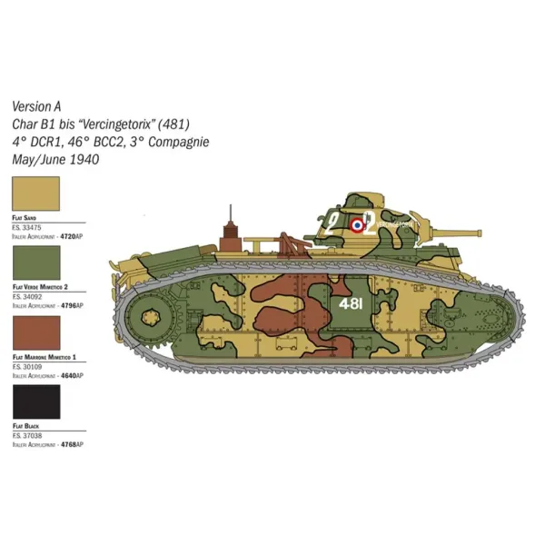 Mașină de model Italeri 1/56 Char B1 Bis imaginea 3