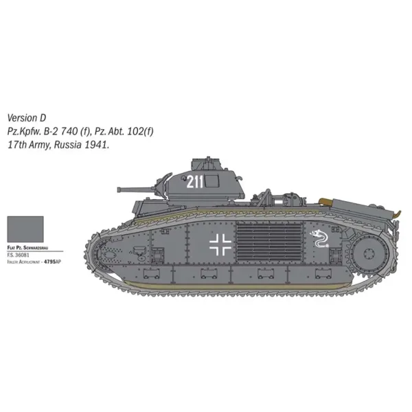 Mașină de model Italeri 1/56 Char B1 Bis imaginea 4