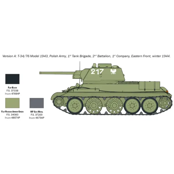 Mașină de model Italeri 1/72 T-34/76 Model 1943 tank imaginea 3