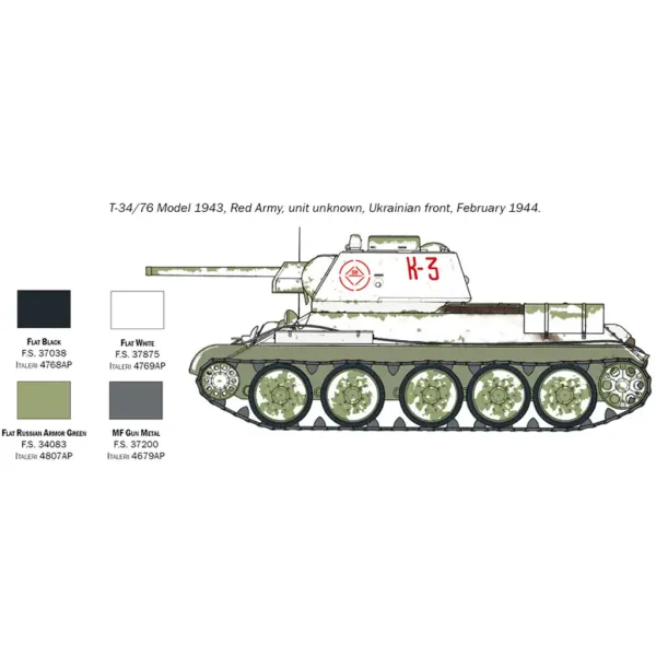 Mașină de model Italeri 1/72 T-34/76 Model 1943 tank imaginea 4