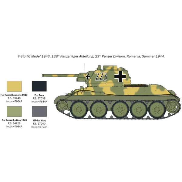 Mașină de model Italeri 1/72 T-34/76 Model 1943 tank imaginea 6