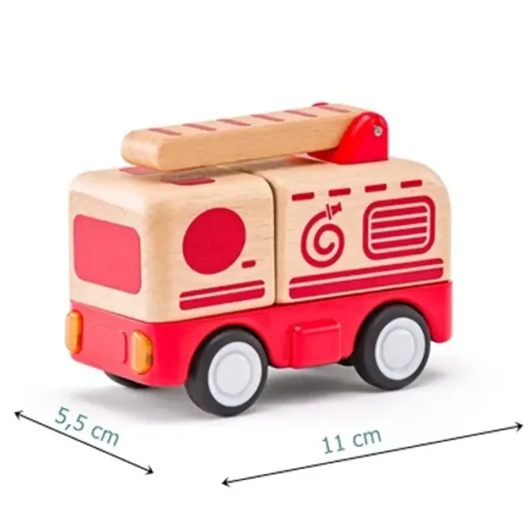Mașină de pompieri din lemn cu lumini și sunete - Woodyland imaginea 2