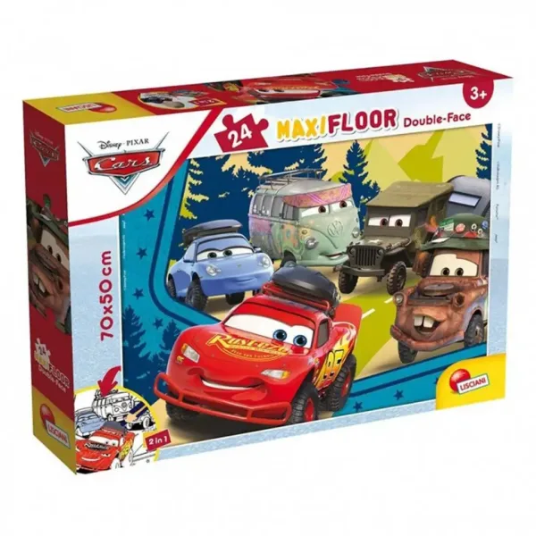 Mașini 2 în 1 maxi puzzle de 24 piese și carte de colorat 70x50 cm - Lisciani imaginea 1