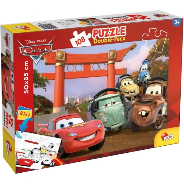 Mașini 2 în 1 puzzle de 108 piese și carte de colorat 50x35cm - Lisciani imaginea 1