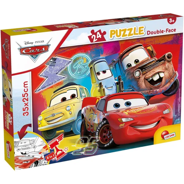 Mașini 2 în 1 puzzle de 24 piese și carte de colorat 35x25cm - Lisciani imaginea 1