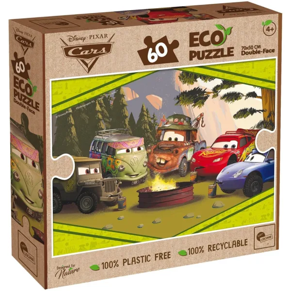 Mașini 2 în 1 puzzle eco de 60 piese și planșă de colorat 70x50cm - Lisciani imaginea 1