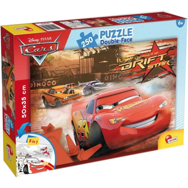 Mașini 2 în 1 puzzle de 250 piese și carte de colorat 50x35cm - Lisciani imaginea 1