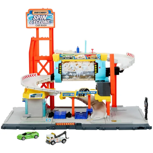 Matchbox: Set de pistă de spălătorie auto Spin Cyclone – Mattel imaginea 2