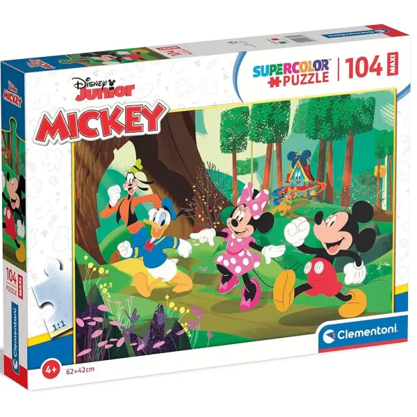 Mickey Mouse și prietenii săi în aventura din pădure puzzle maxi supercolor de 104 piese - Clementoni imaginea 1