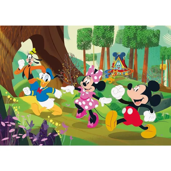 Mickey Mouse și prietenii săi în aventura din pădure puzzle maxi supercolor de 104 piese - Clementoni imaginea 2