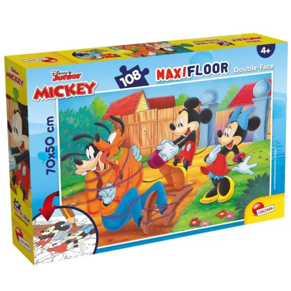 Mickey și prietenii săi 2 în 1 puzzle de 108 piese și carte de colorat 70x50cm - Lisciani imaginea 1