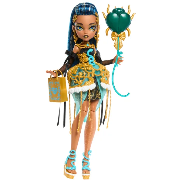 Monster High: O Zi de Naștere Înfricoșător de Dulce – Păpușa Cleo De Nile cu balon și cadou – Mattel imaginea 2